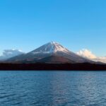 a large body of water with a mountain in the background